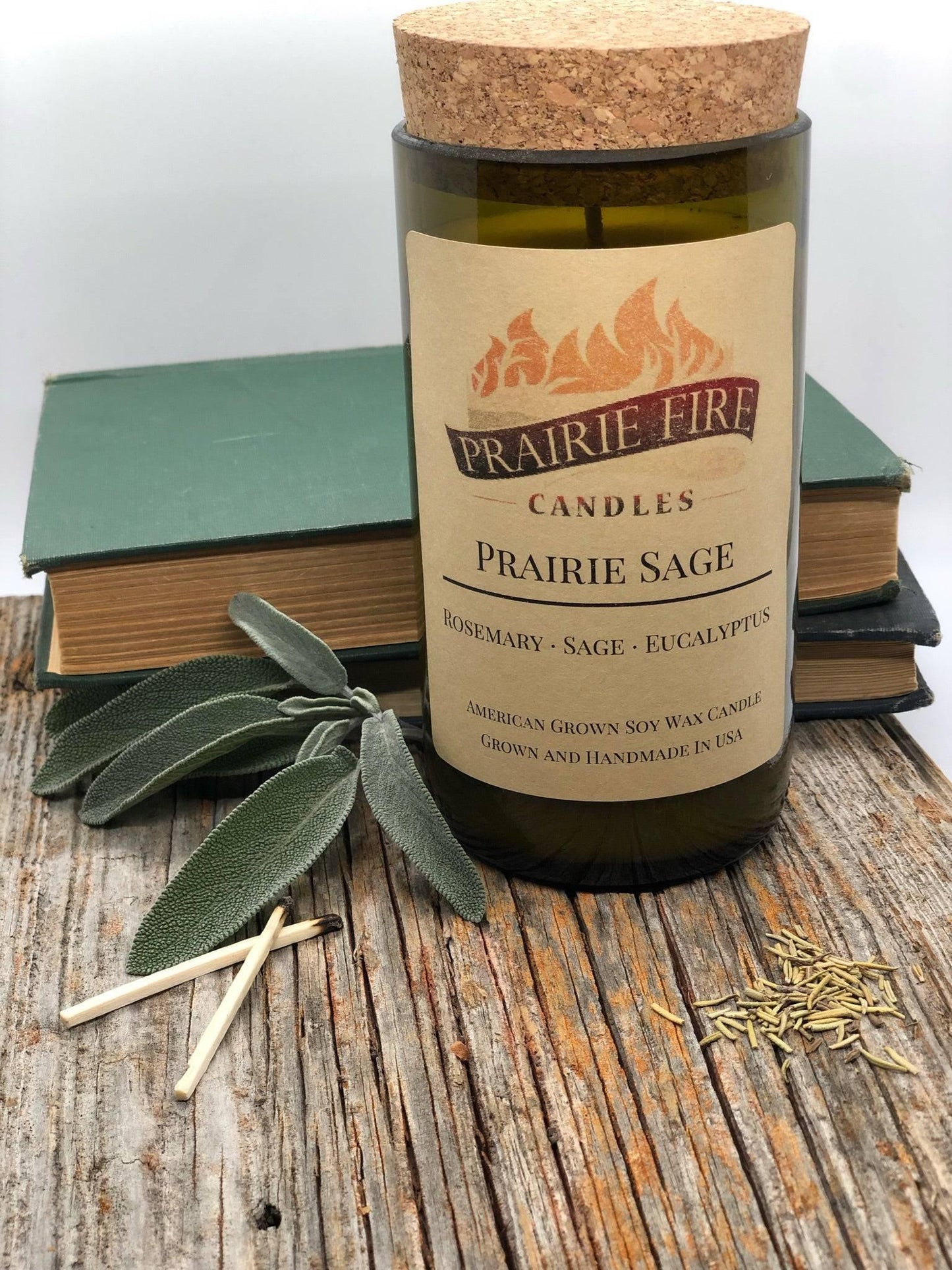 Prairie Sage Soy Wax Candle | Repurposed Wine Bottle Candle Natural Cork | Handmade in USA Candle | Eco-Friendly Candle | Non-Toxic Soy Candle-1