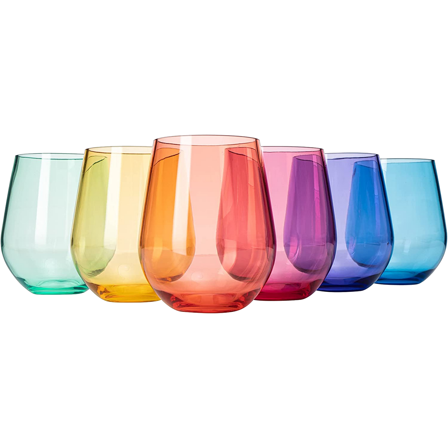 European Style Crystal, Stemless Wine Glasses, Acrylic Glasses Tritan Drinkware, Unbreakable Colored, 6 - Set - Shatterproof BPA-free plastic, Reusable, All Purpose Glassware, 15oz-0