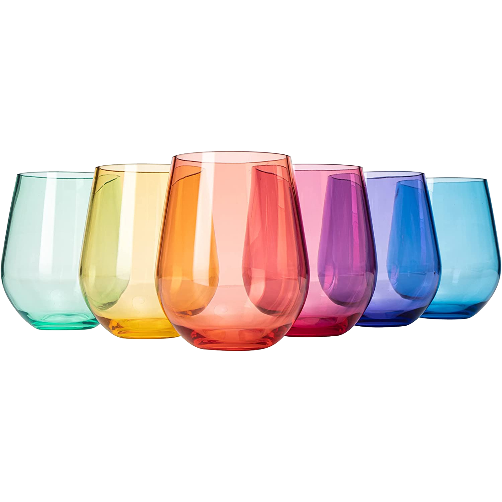 European Style Crystal, Stemless Wine Glasses, Acrylic Glasses Tritan Drinkware, Unbreakable Colored, 6 - Set - Shatterproof BPA-free plastic, Reusable, All Purpose Glassware, 15oz-0