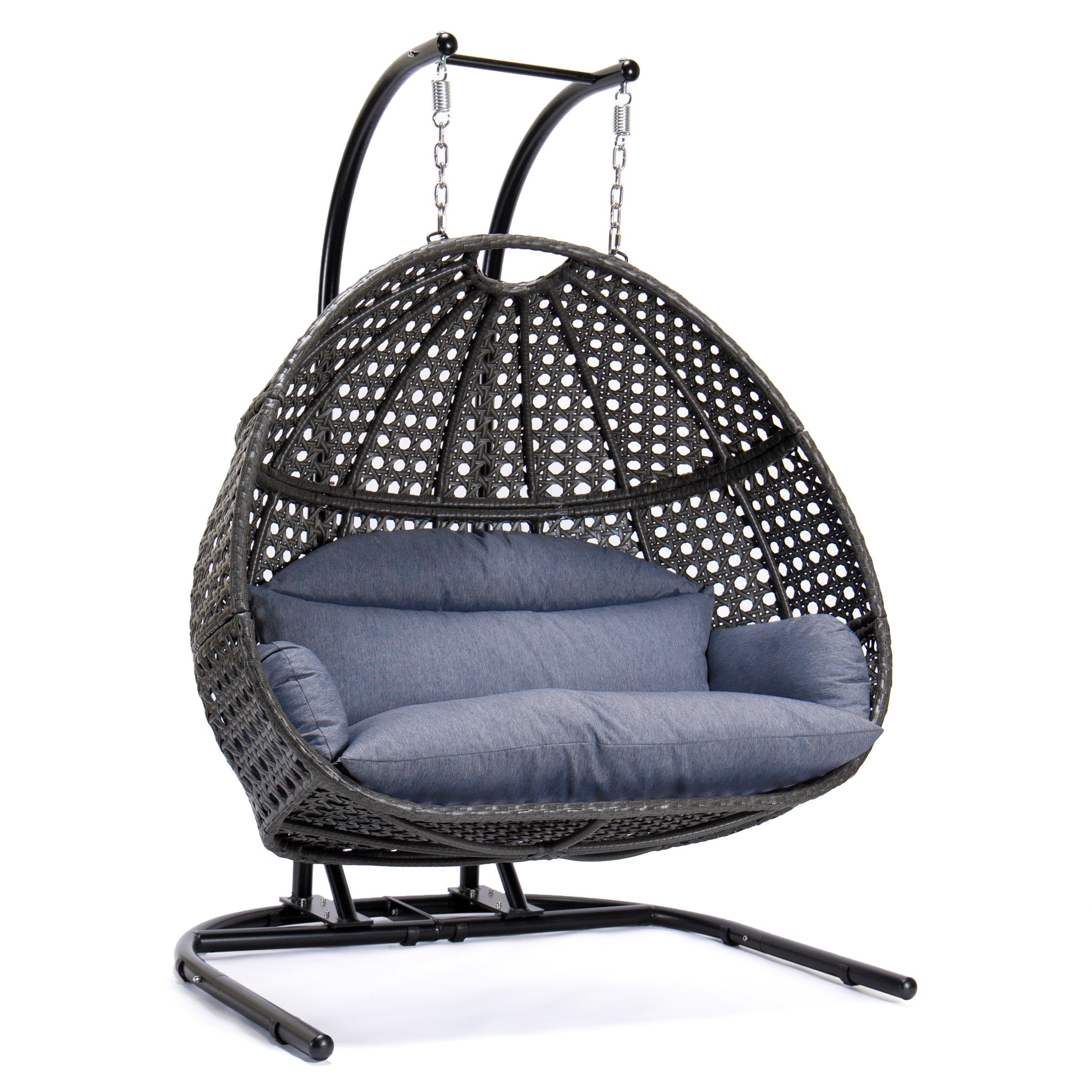 TOPMAX Hanging Double-Seat Swing Chair with Stand (Charcoal Wicker)-1