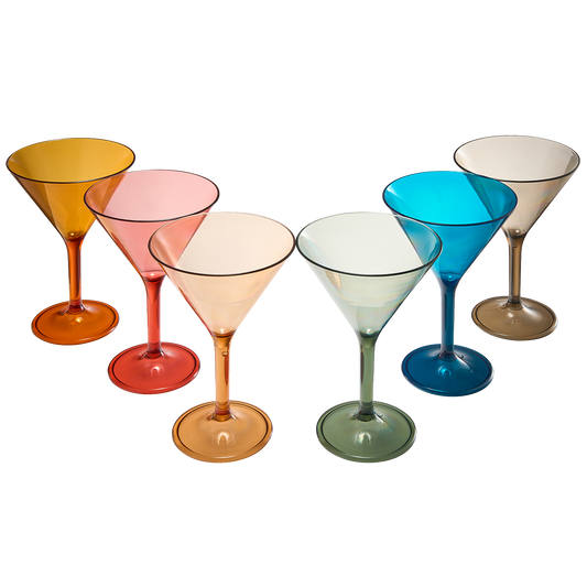 Unbreakable Pastel Color Acrylic Martini Glasses | Set of 6 | European Style Cocktail Cups 100% Tritan Drinkware, 5 oz Dishwasher Safe BPA-free plastic, For Wedding, Poolside Indoors & Outdoors-0