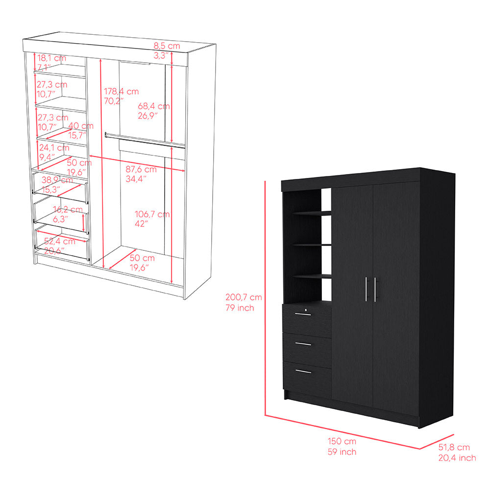 Armoire Rumanu, Three Drawers, Black Wengue Finish-6