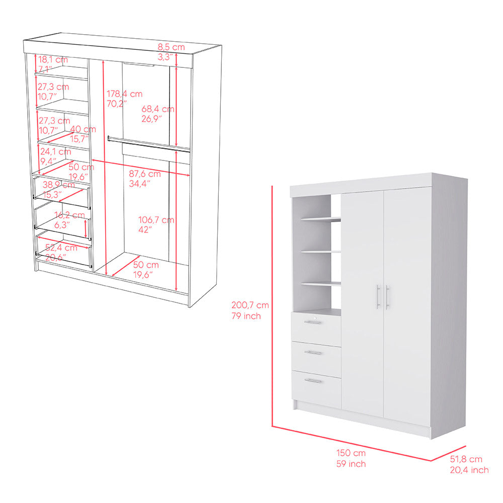 Armoire Rumanu, Three Drawers, White Finish-6