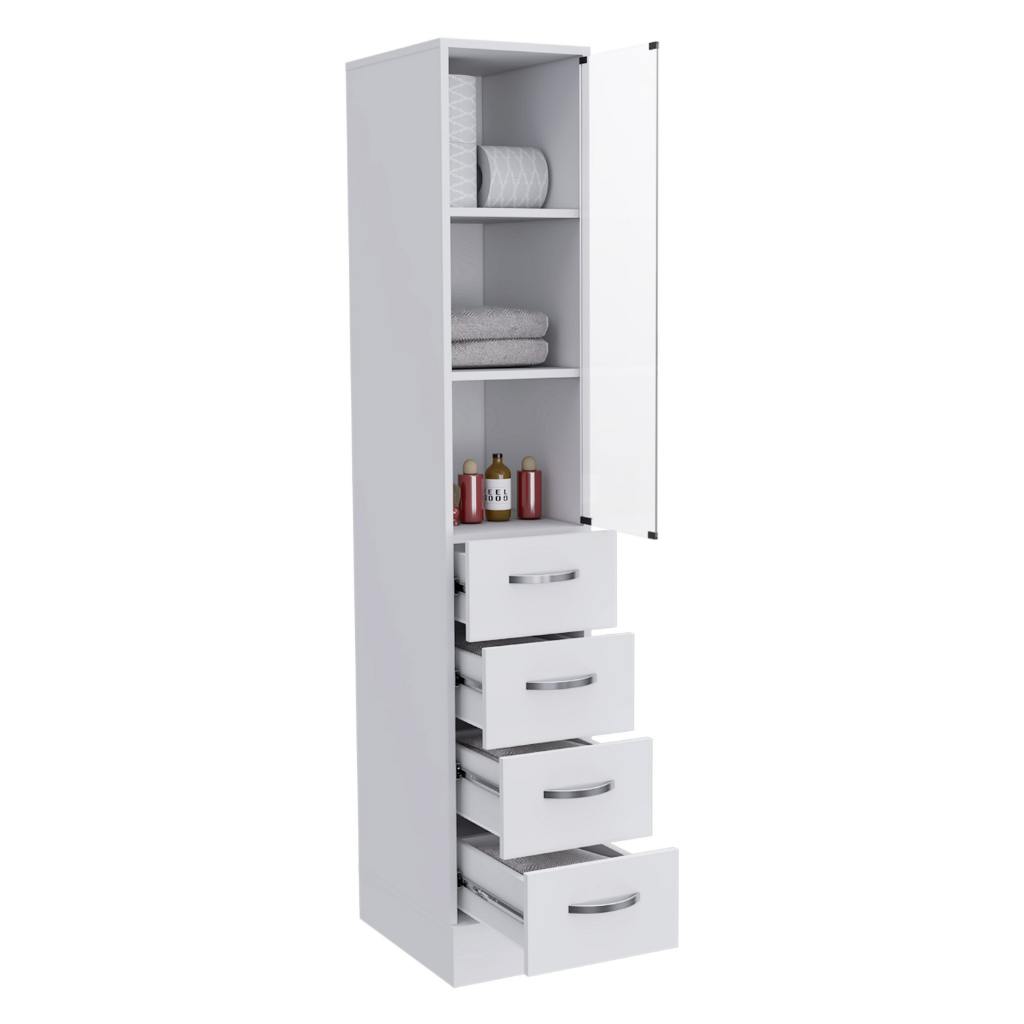 Linen Cabinet Artic, Three Shelves, Single Door, White Finish-4