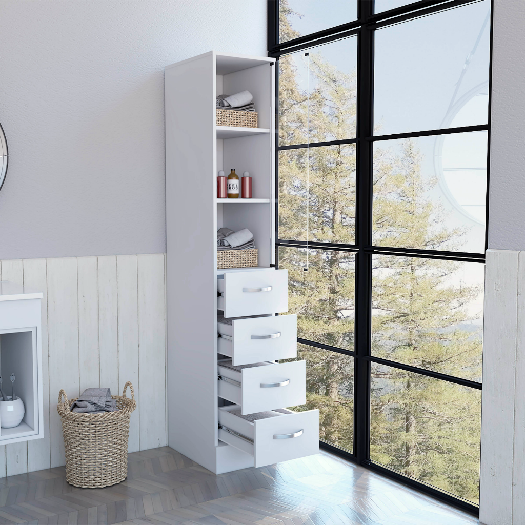 Linen Cabinet Artic, Three Shelves, Single Door, White Finish-1