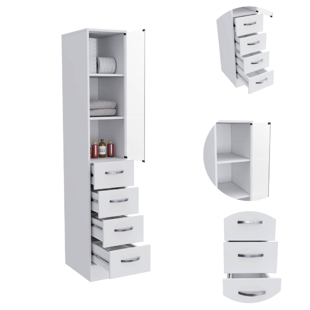 Linen Cabinet Artic, Three Shelves, Single Door, White Finish-6