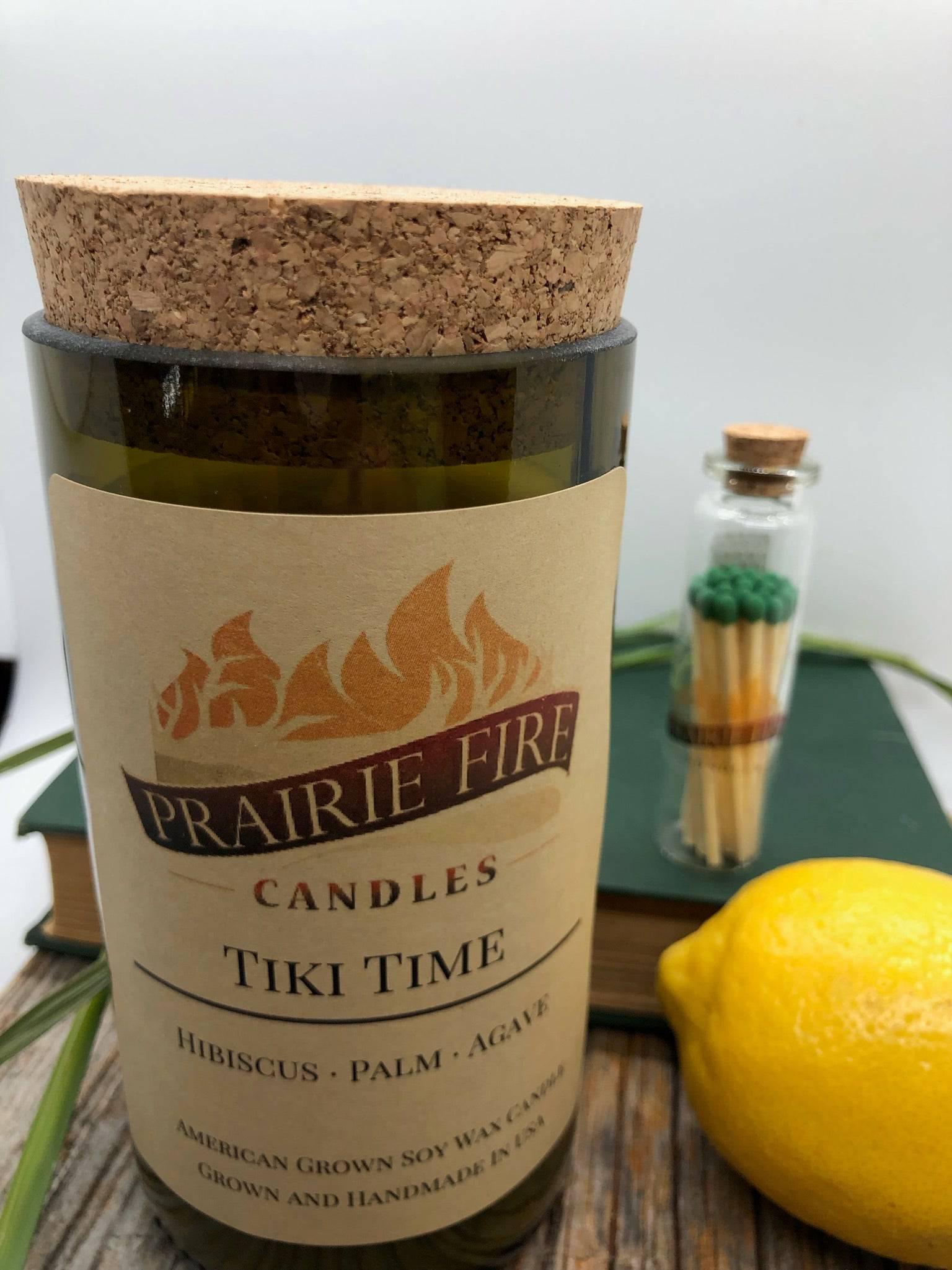 Tiki Time Soy Wax Candle | Repurposed Wine Bottle Candle Natural Cork | Handmade in USA Candle | Eco-Friendly Candle | Non-Toxic Soy Candle-1