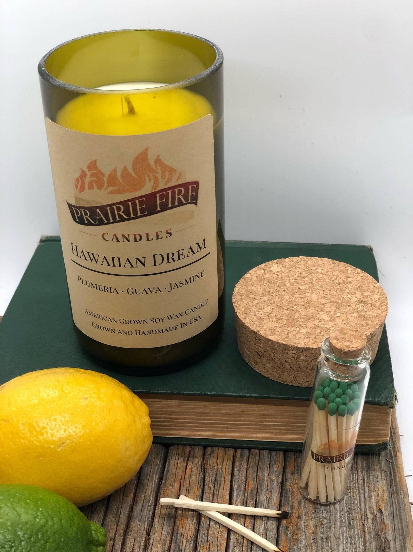 Hawaiian Dream Soy Wax Candle | Repurposed Wine Bottle Candle Natural Cork | Handmade in USA Candle | Eco-Friendly Candle | Non-Toxic Soy Candle-0