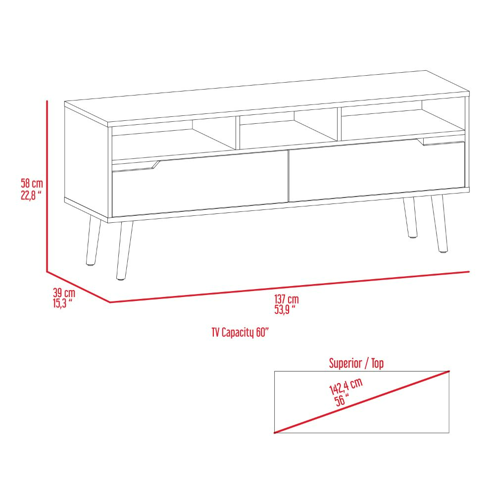 Tv Stand for TV´s up 52" Bull, Three Open Shelves, Two Flexible Drawers, Dark Walnut Finish-8