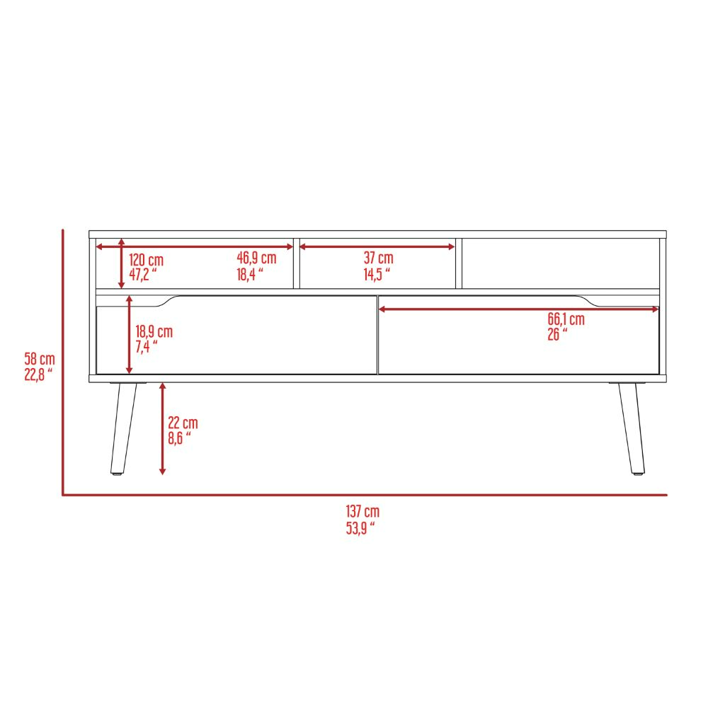 Tv Stand for TV´s up 52" Bull, Three Open Shelves, Two Flexible Drawers, Dark Walnut Finish-7