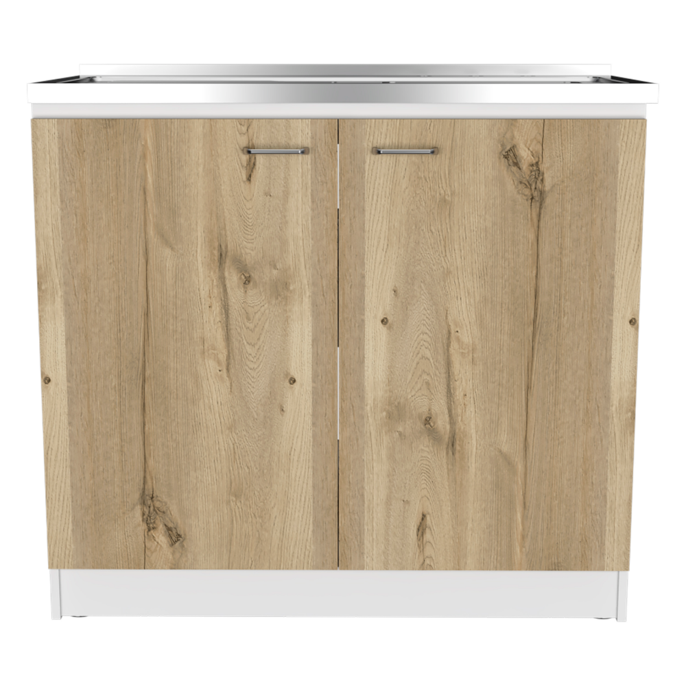 Utility Sink Vernal, Double Door, White / Light Oak Finish-3