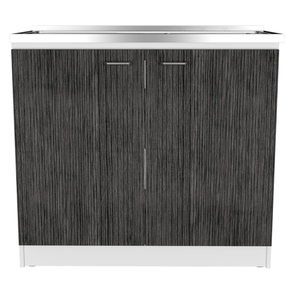 Utility Sink Vernal, Double Door, White / Smokey Oak Finish-3