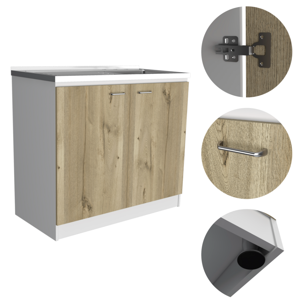 Utility Sink Vernal, Double Door, White / Light Oak Finish-5