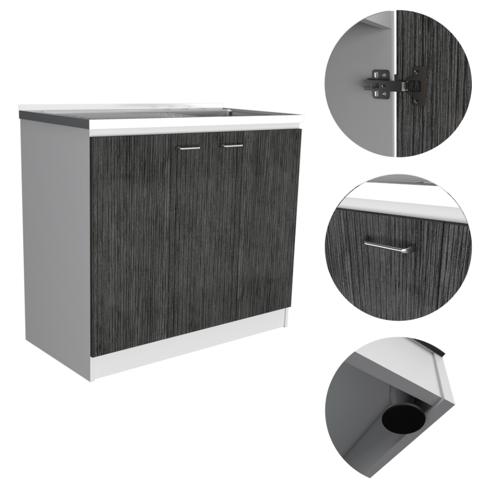 Utility Sink Vernal, Double Door, White / Smokey Oak Finish-6