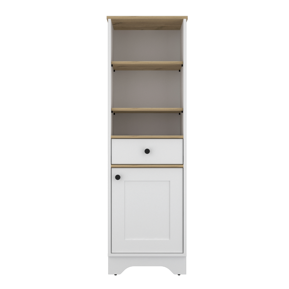 Linen Cabinet Burnedt, Multiple Shelves, Light Oak / White Finish-2