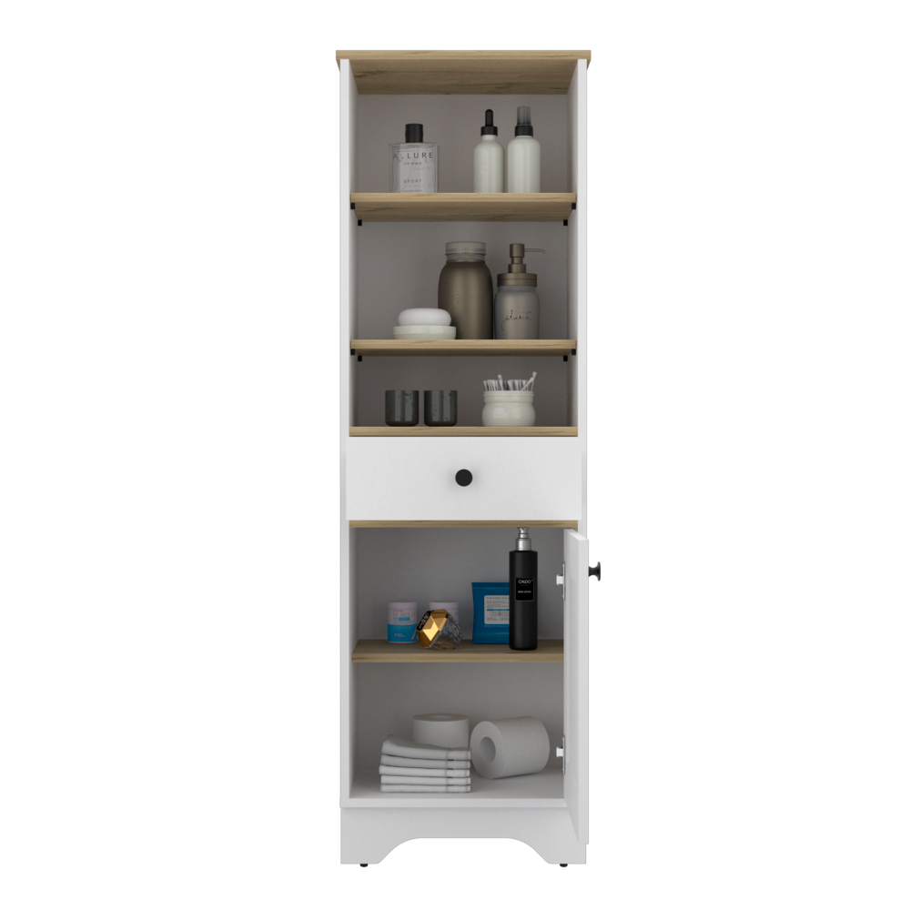 Linen Cabinet Burnedt, Multiple Shelves, Light Oak / White Finish-1