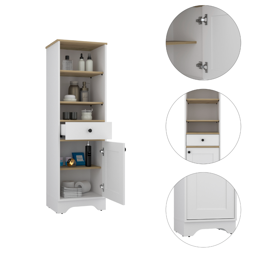 Linen Cabinet Burnedt, Multiple Shelves, Light Oak / White Finish-3
