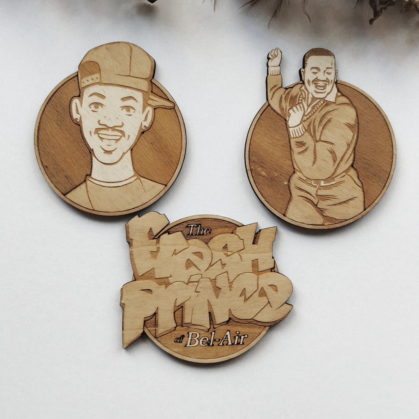 Set of 3 Fresh Prince of Belair Wooden Coasters - Handmade Gift - Housewarming - Wood Kitchenware-0