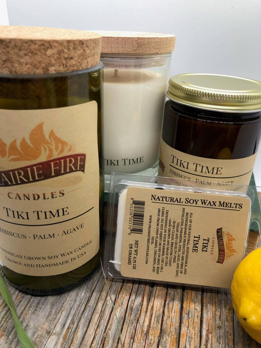 Tiki Time Soy Wax Candle | Repurposed Wine Bottle Candle Natural Cork | Handmade in USA Candle | Eco-Friendly Candle | Non-Toxic Soy Candle-0