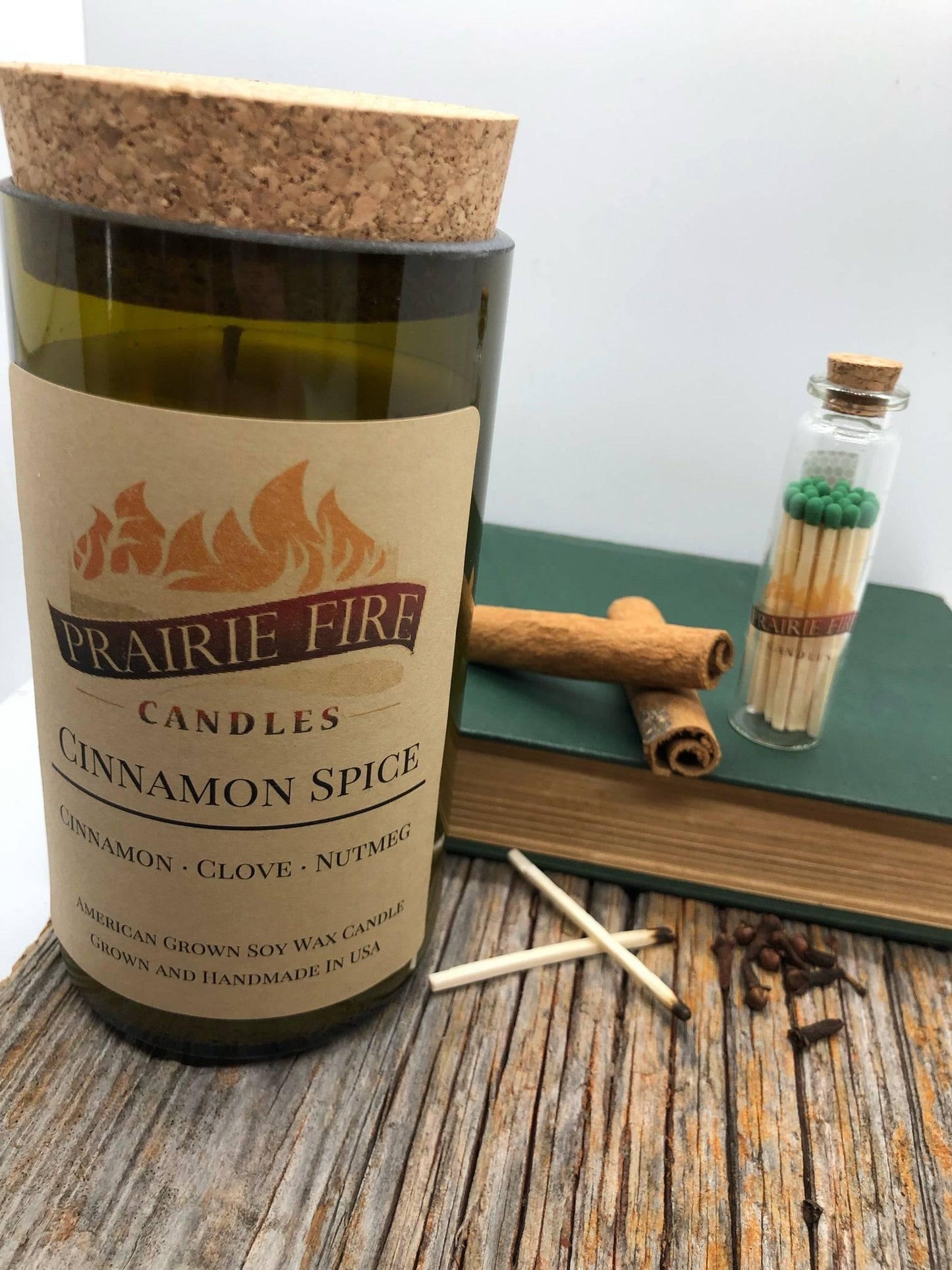 Cinnamon Spice Soy Wax Candle | Repurposed Wine Bottle Candle Natural Cork | Handmade in USA Candle | Eco-Friendly Candle | Non-Toxic Soy Candle-1