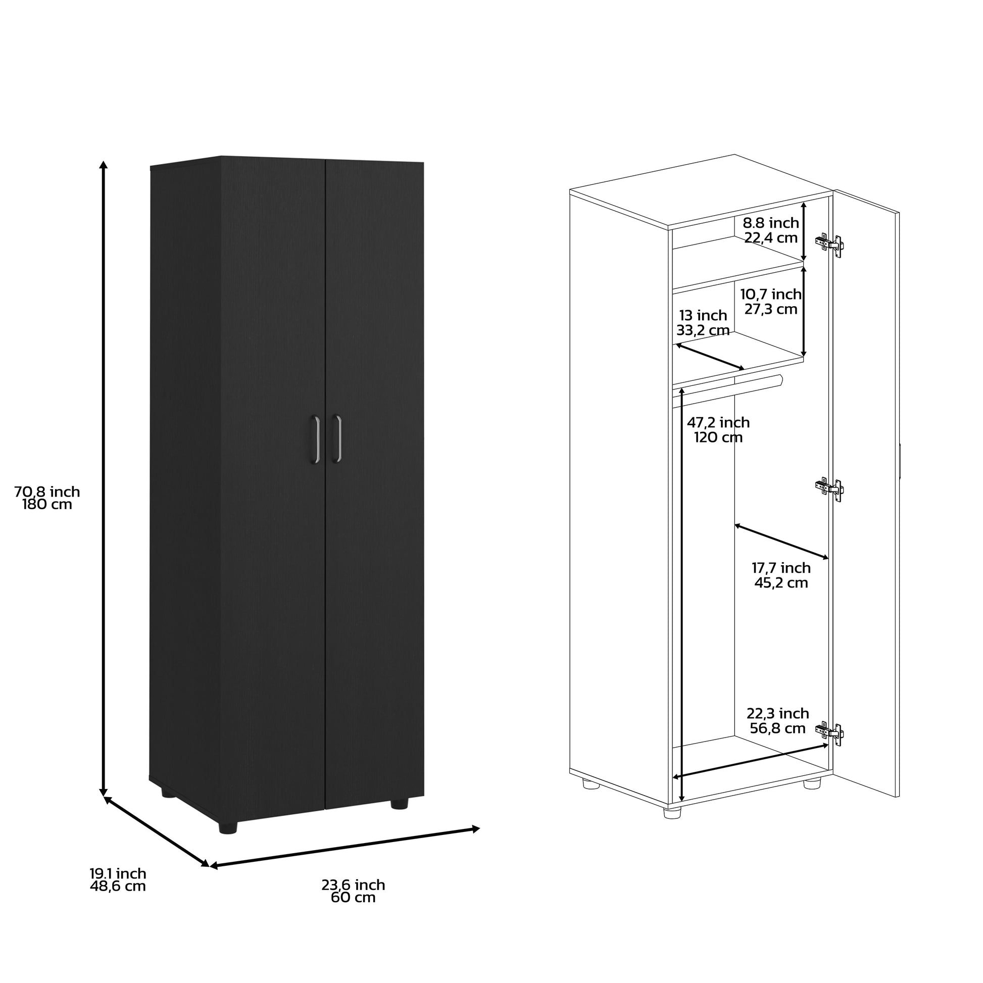 Slim Armoire Barkley Double-Door Closet, Hanging Rod, Black Wengue Finish-3