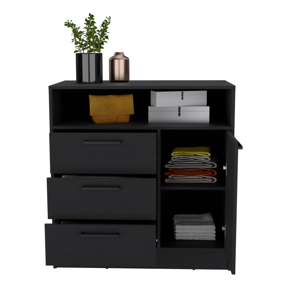 Drawer Dresser Torrey, Integrated Cabinet Storage and 3-Drawers, Black Wengue Finish-2