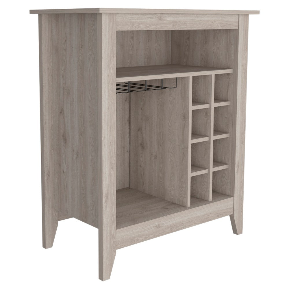 Bar Cabinet Castle, One Open Shelf, Six Wine Cubbies, Light Gray Finish-3