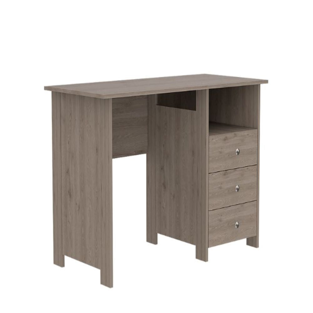 Writing Desk Brentwood with Three Drawers and Open Storage Shelf, Light Gray Finish-4