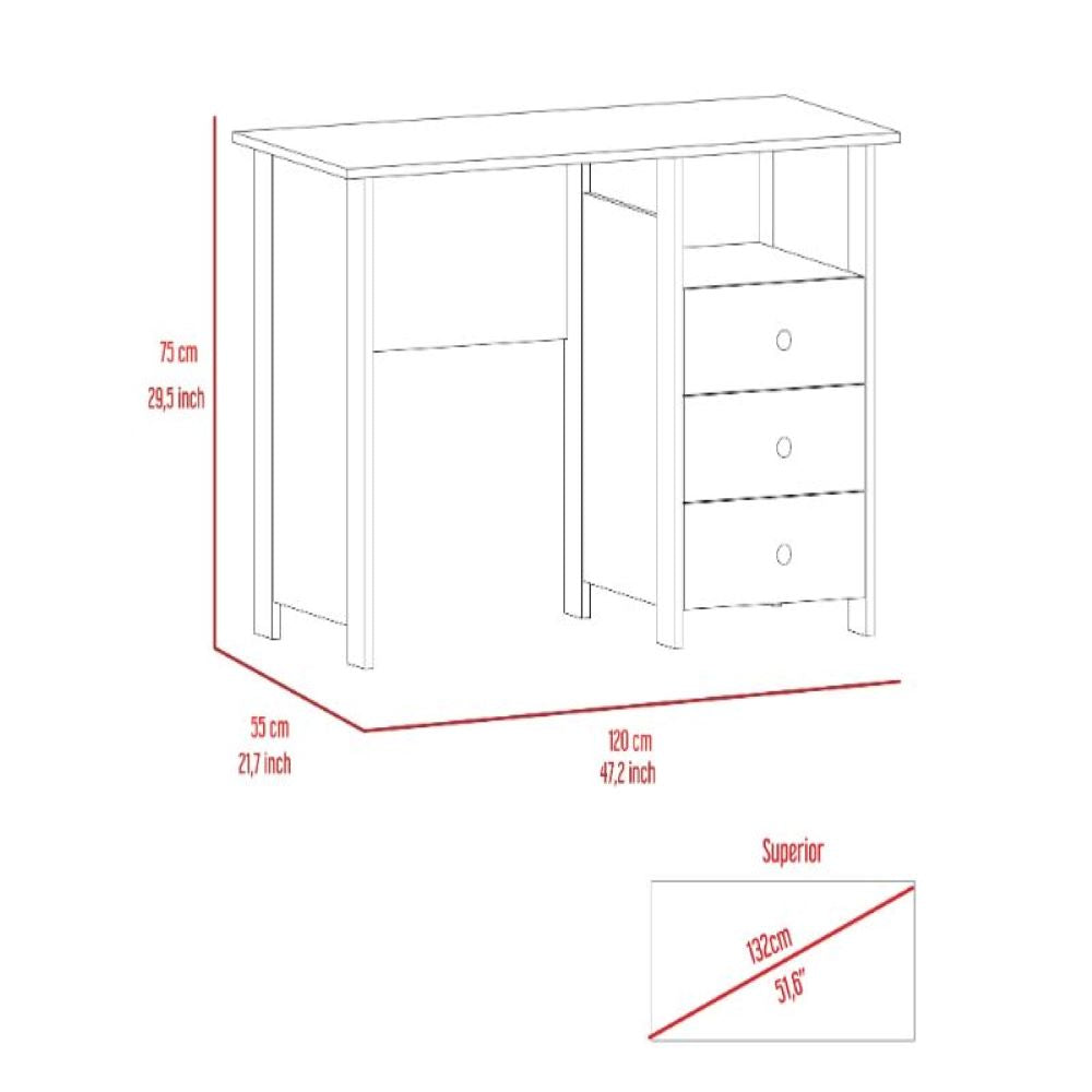 Writing Desk Brentwood with Three Drawers and Open Storage Shelf, Light Gray Finish-6