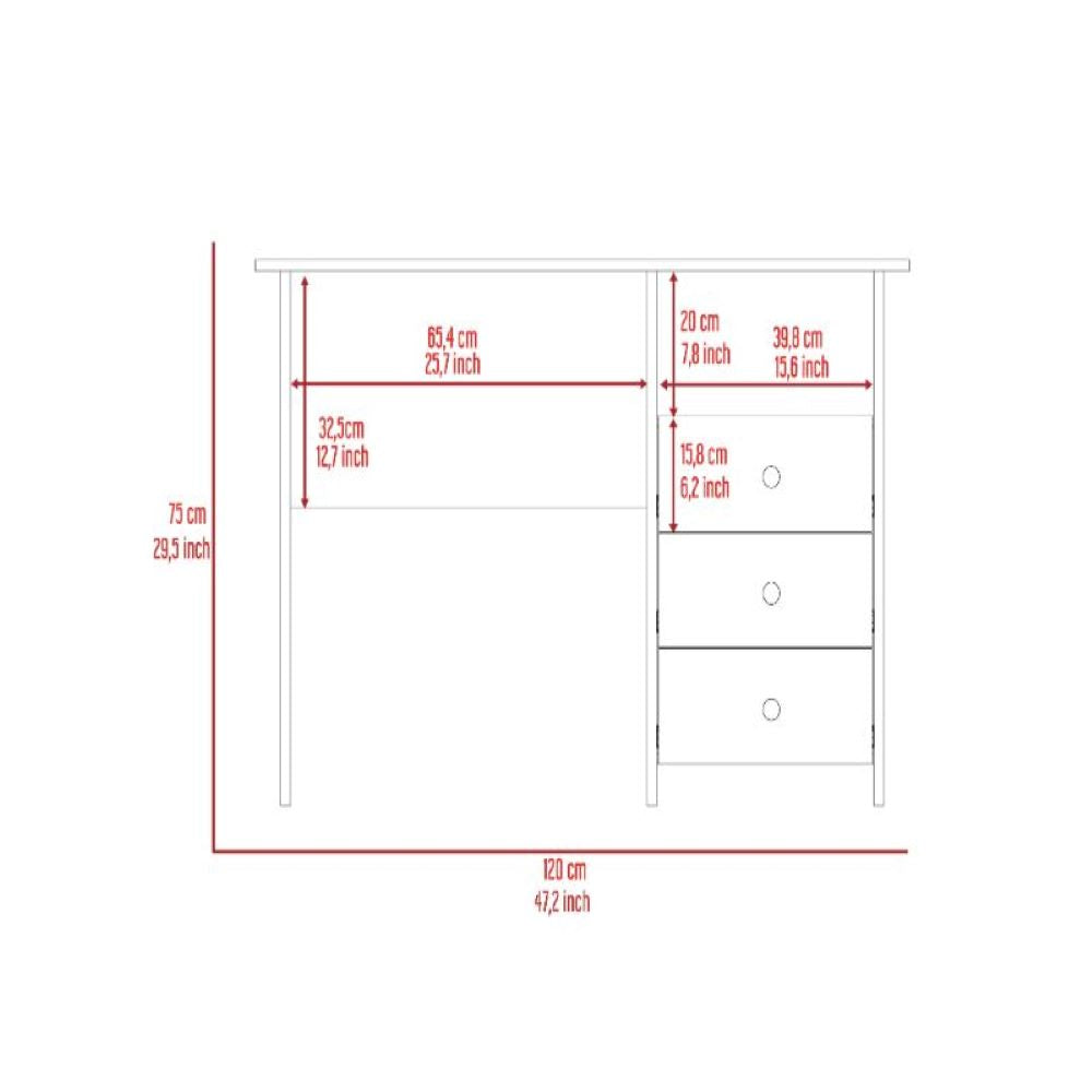 Writing Desk Brentwood with Three Drawers and Open Storage Shelf, Light Gray Finish-7