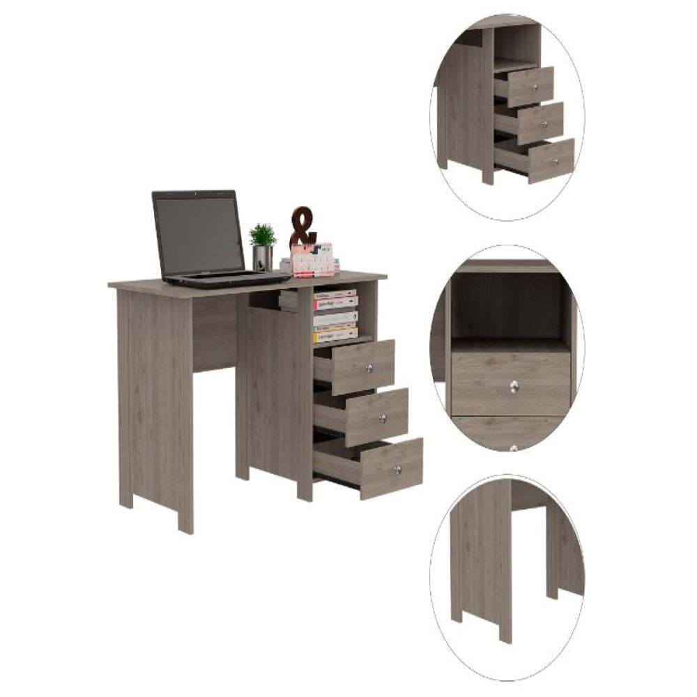 Writing Desk Brentwood with Three Drawers and Open Storage Shelf, Light Gray Finish-5