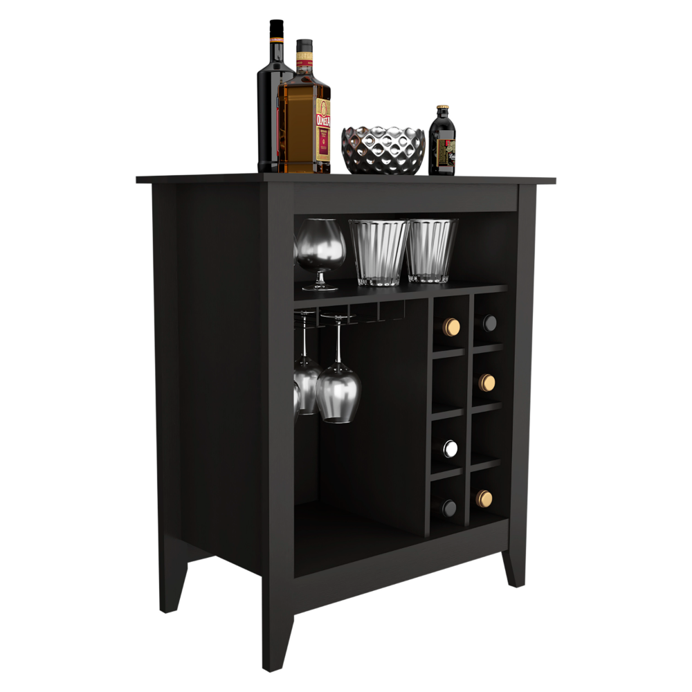 Bar Cabinet Castle, One Open Shelf, Six Wine Cubbies, Black Wengue Finish-5