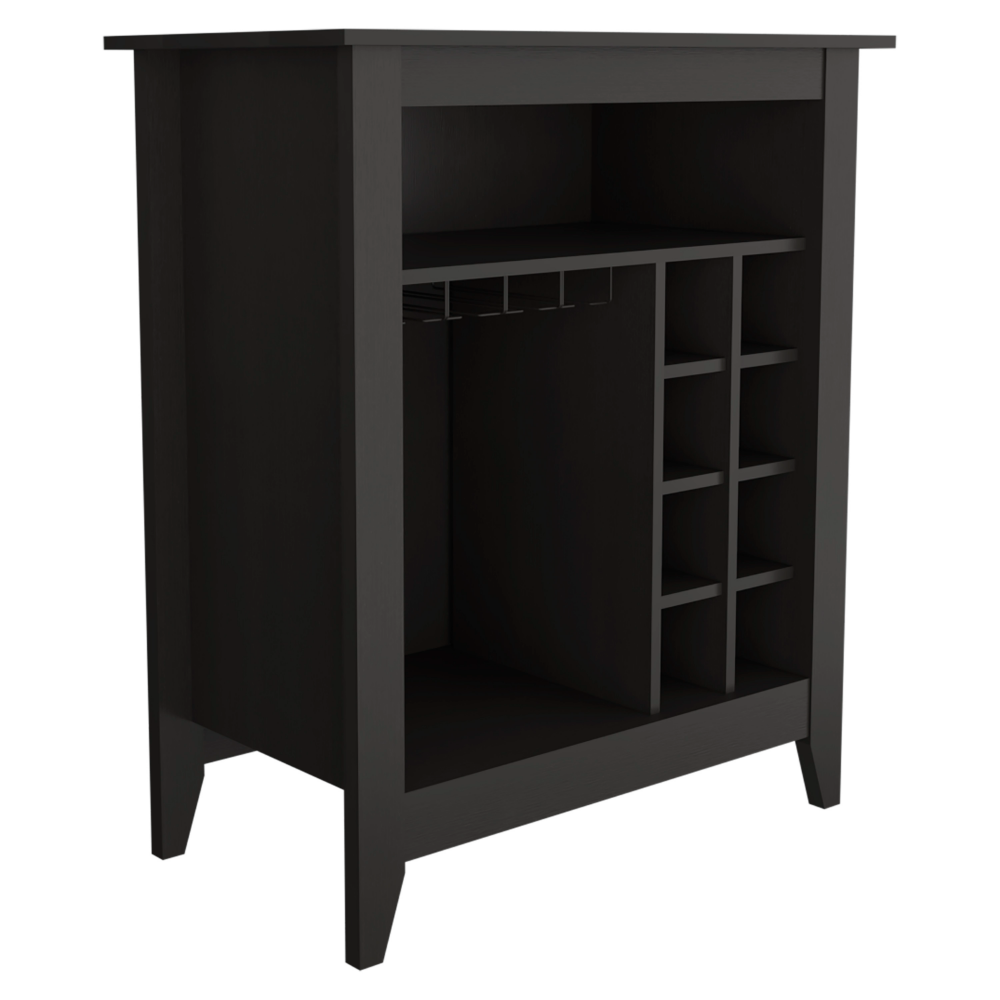 Bar Cabinet Castle, One Open Shelf, Six Wine Cubbies, Black Wengue Finish-6