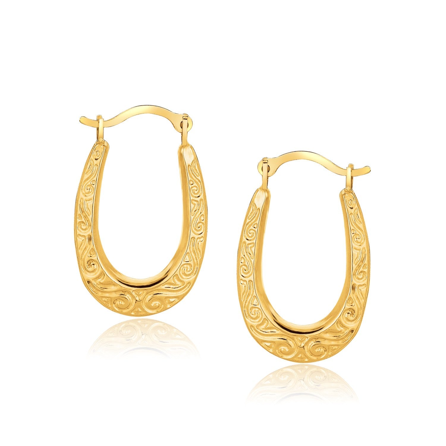 10k Yellow Gold Fancy Oval Hoop Earrings-0