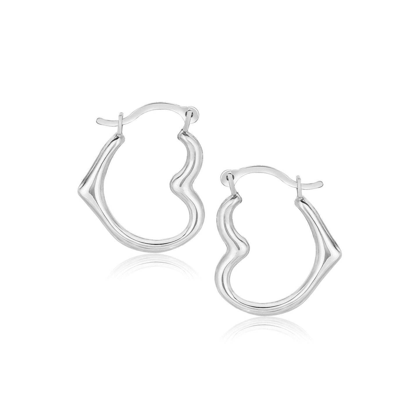 10k White Gold Heart Hoop Earrings-0