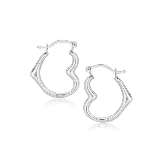 10k White Gold Heart Hoop Earrings-0