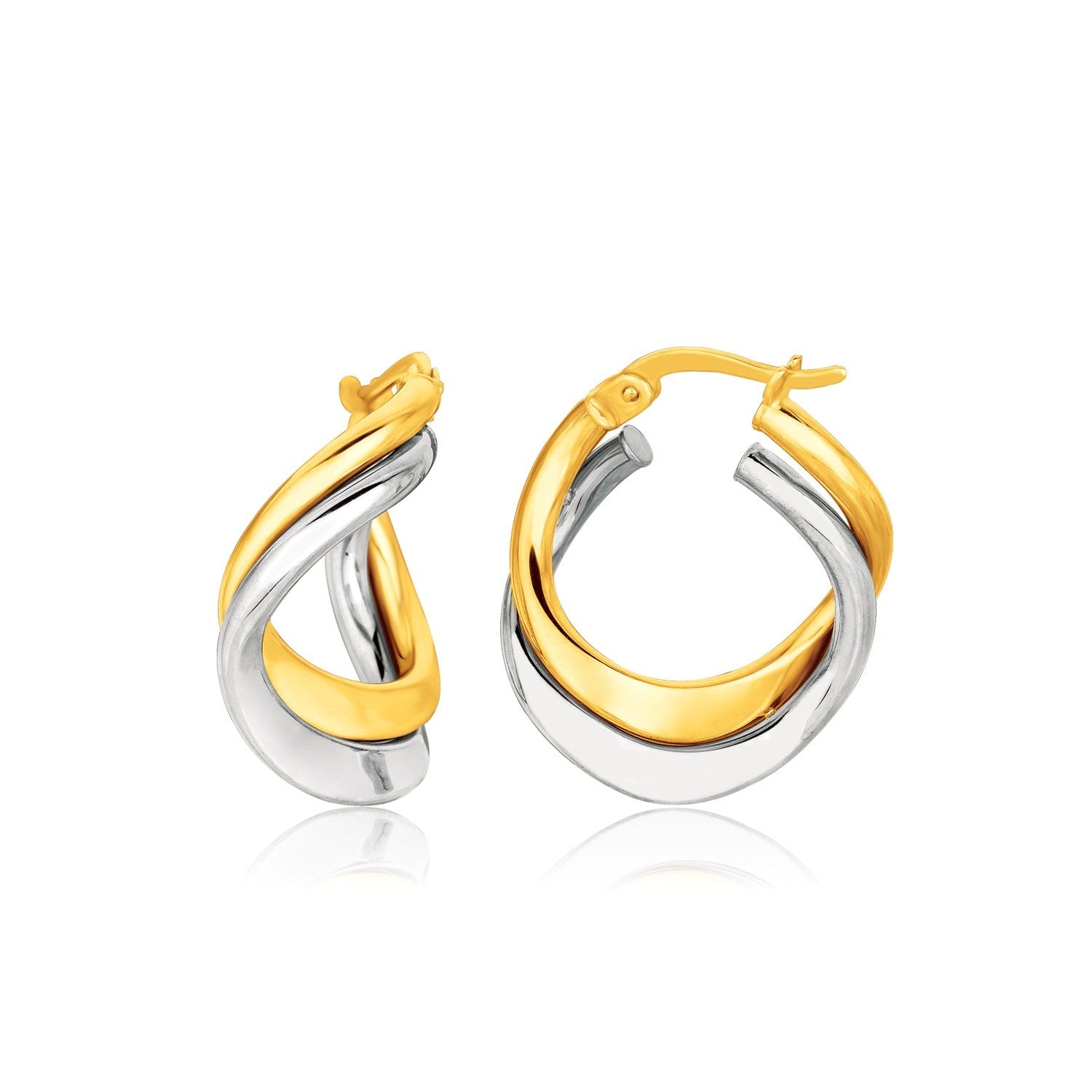 14k Two Tone Gold Earrings in Fancy Double Twist Style-0