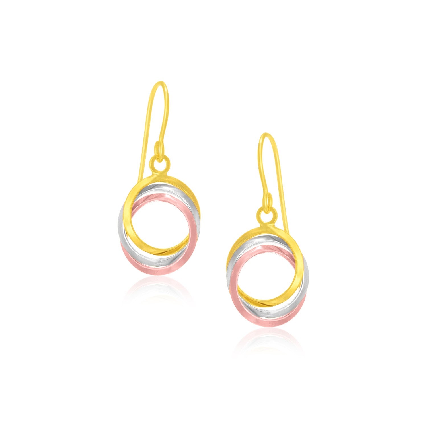 14k Tri-Color Gold Open Entwined Ring Earrings-0