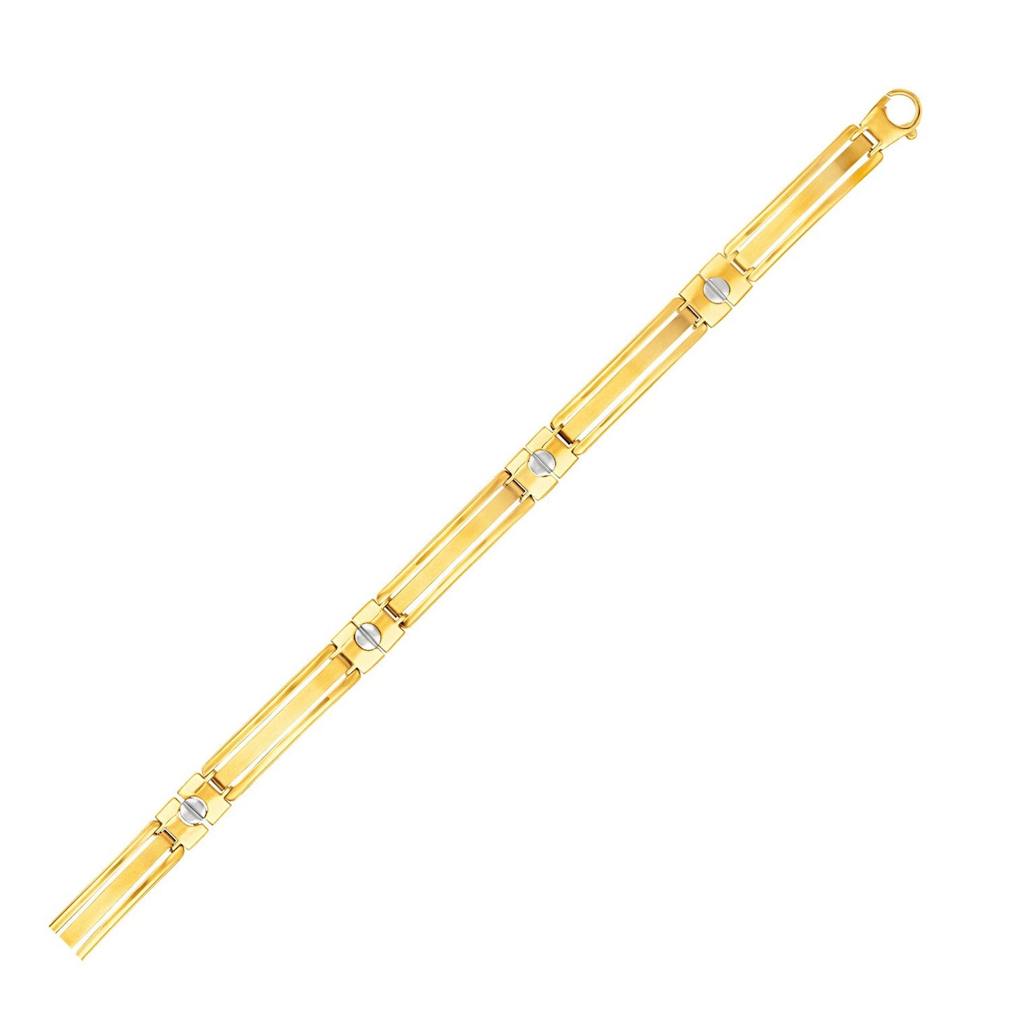 14k Two-Tone Gold Men's Bracelet with Screw Head Motif Accents-0