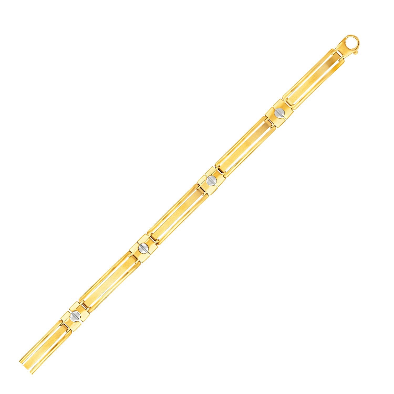 14k Two-Tone Gold Men's Bracelet with Screw Head Motif Accents-0