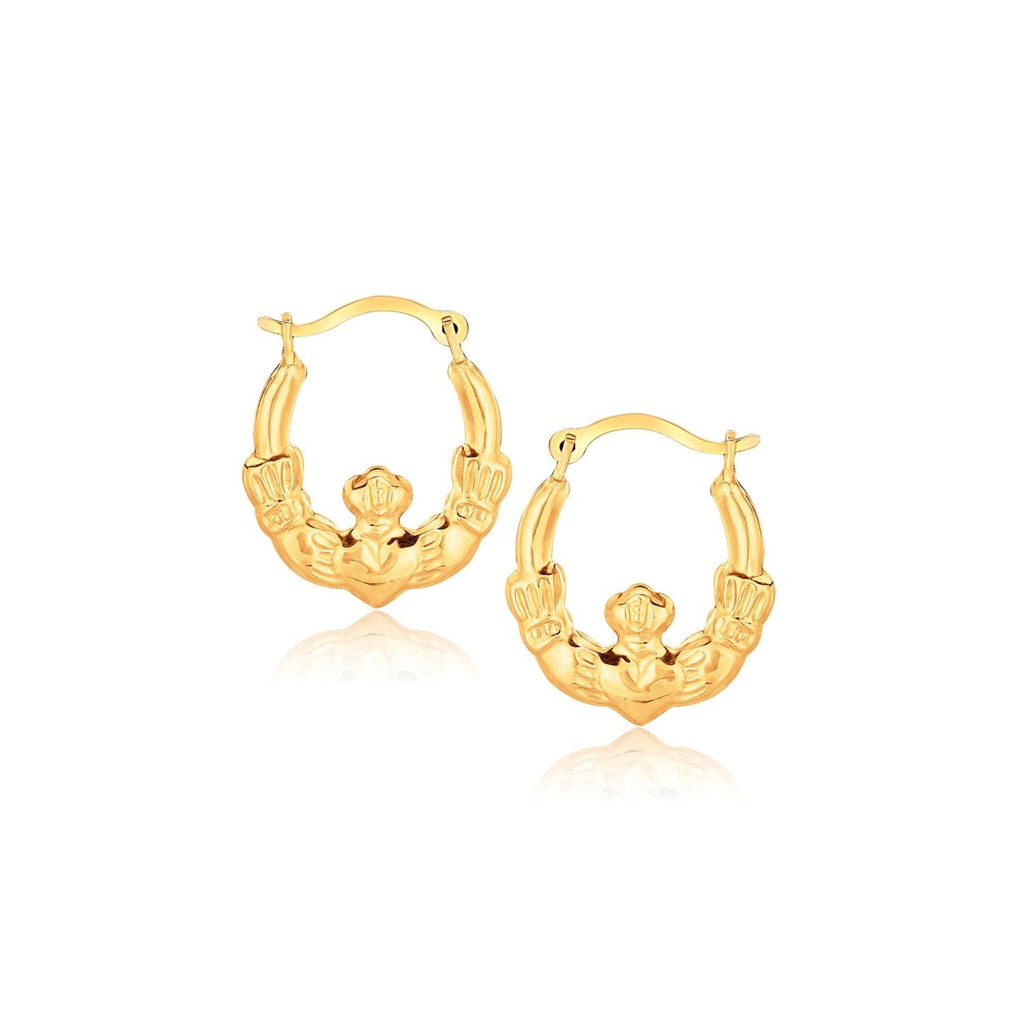 10k Yellow Gold Claddagh Hoop Earrings-0