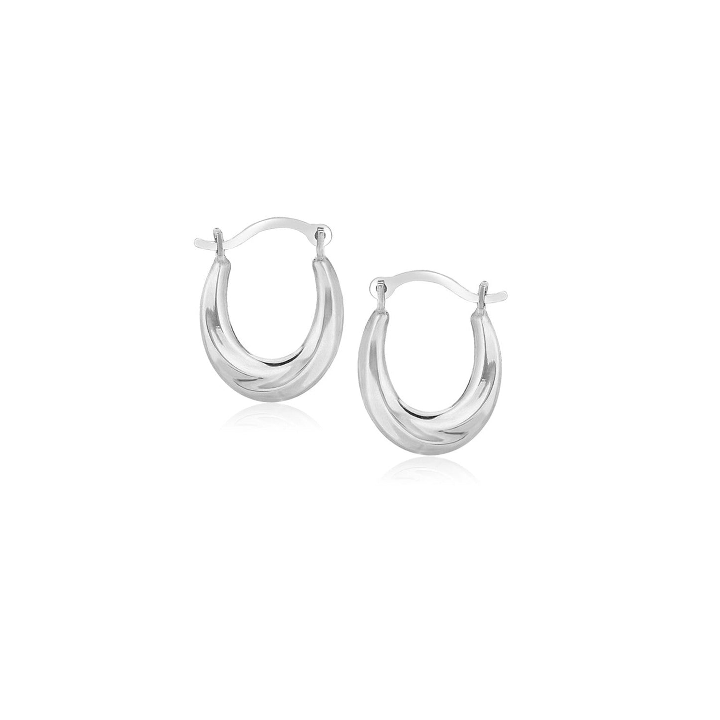 10k White Gold Oval Hoop Earrings-0