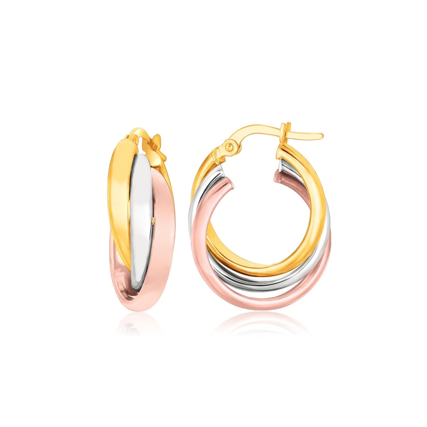 14k Tri-Color Gold Domed Tube Intertwined Earrings-0