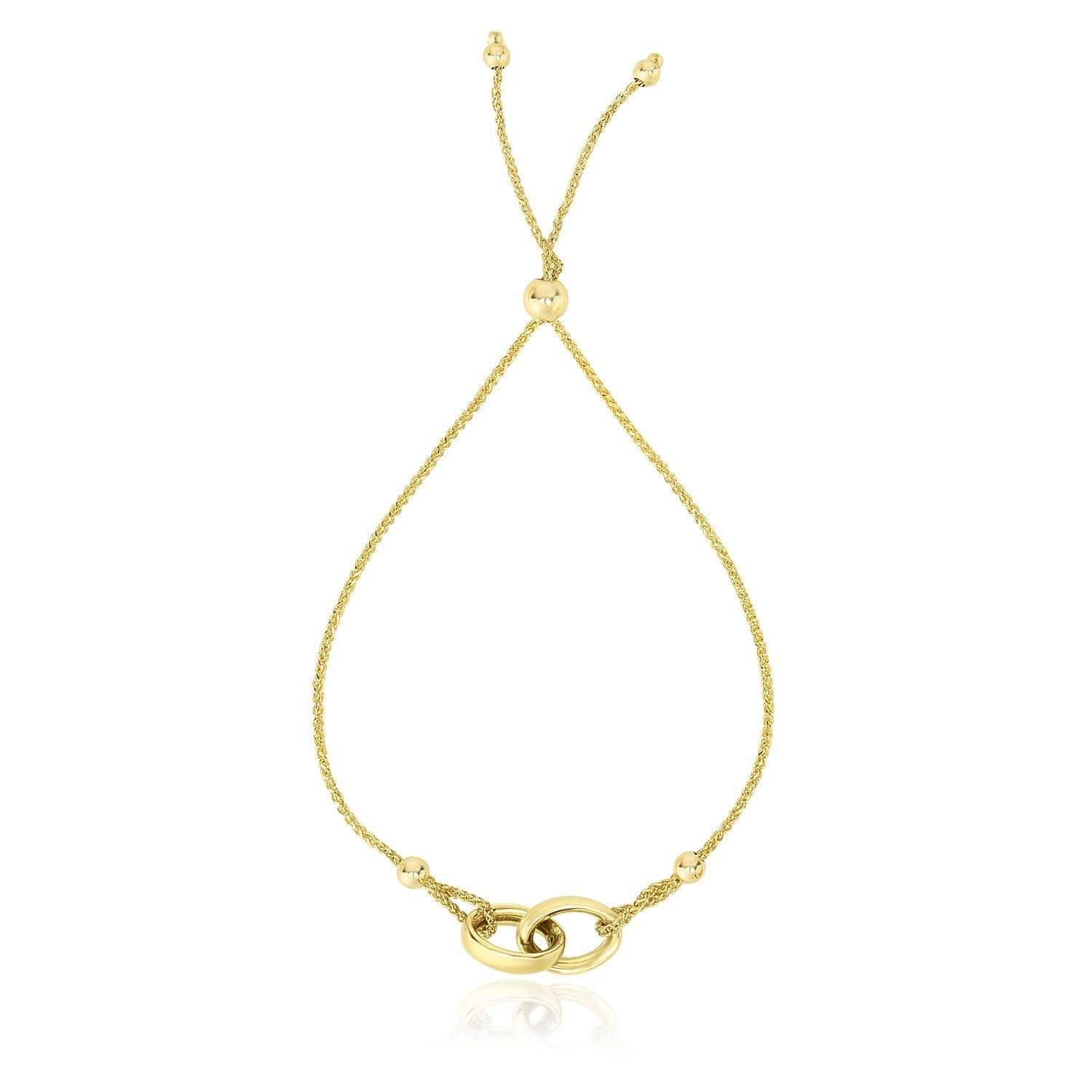 14k Yellow Gold Entwined Rings Adjustable Lariat Style Bracelet-0