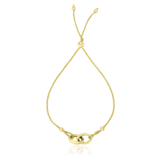 14k Yellow Gold Entwined Rings Adjustable Lariat Style Bracelet-0