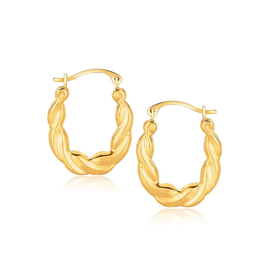 10k Yellow Gold Oval Twist Hoop Earrings-0