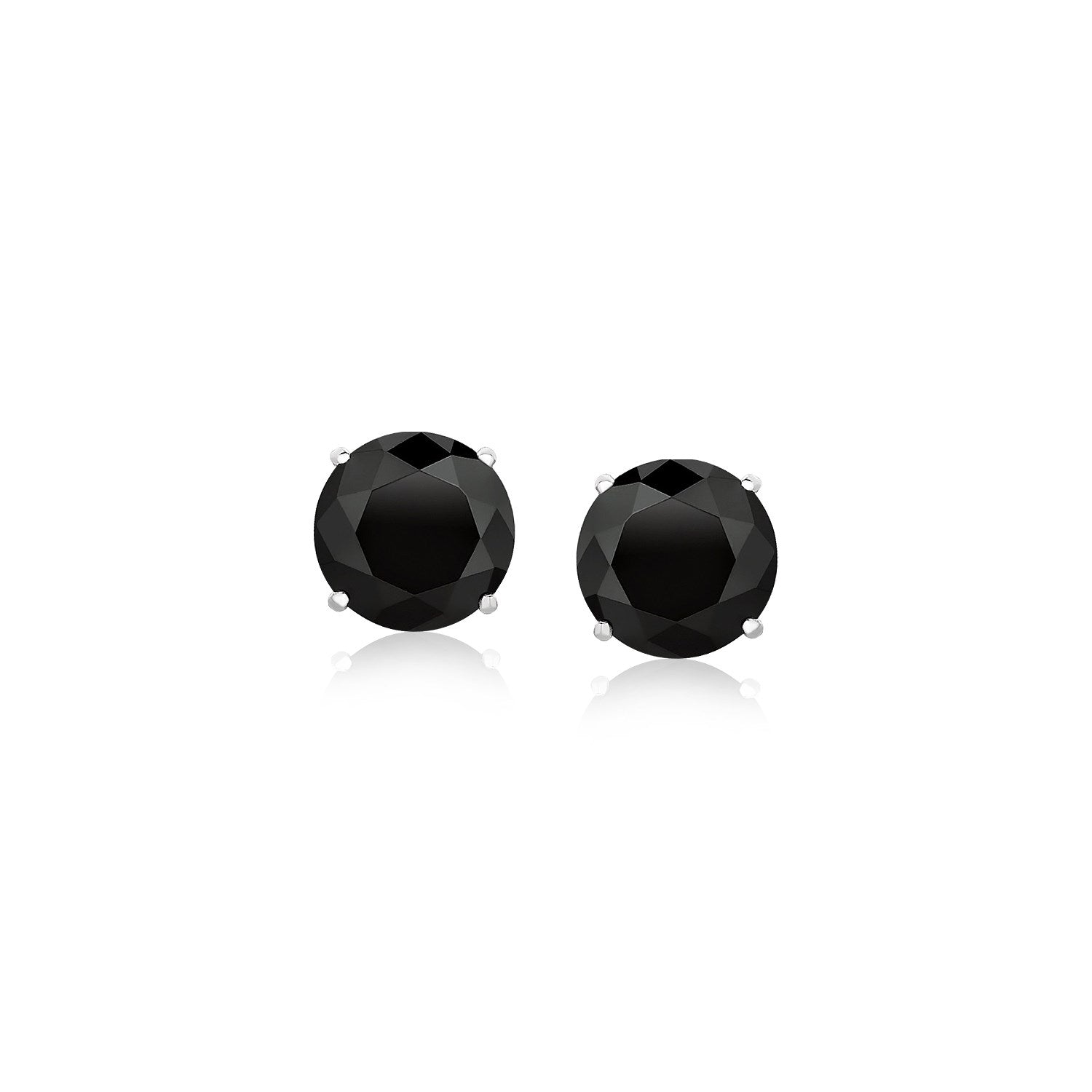14k White Gold Stud Earrings with Black 6mm Faceted Cubic Zirconia-0
