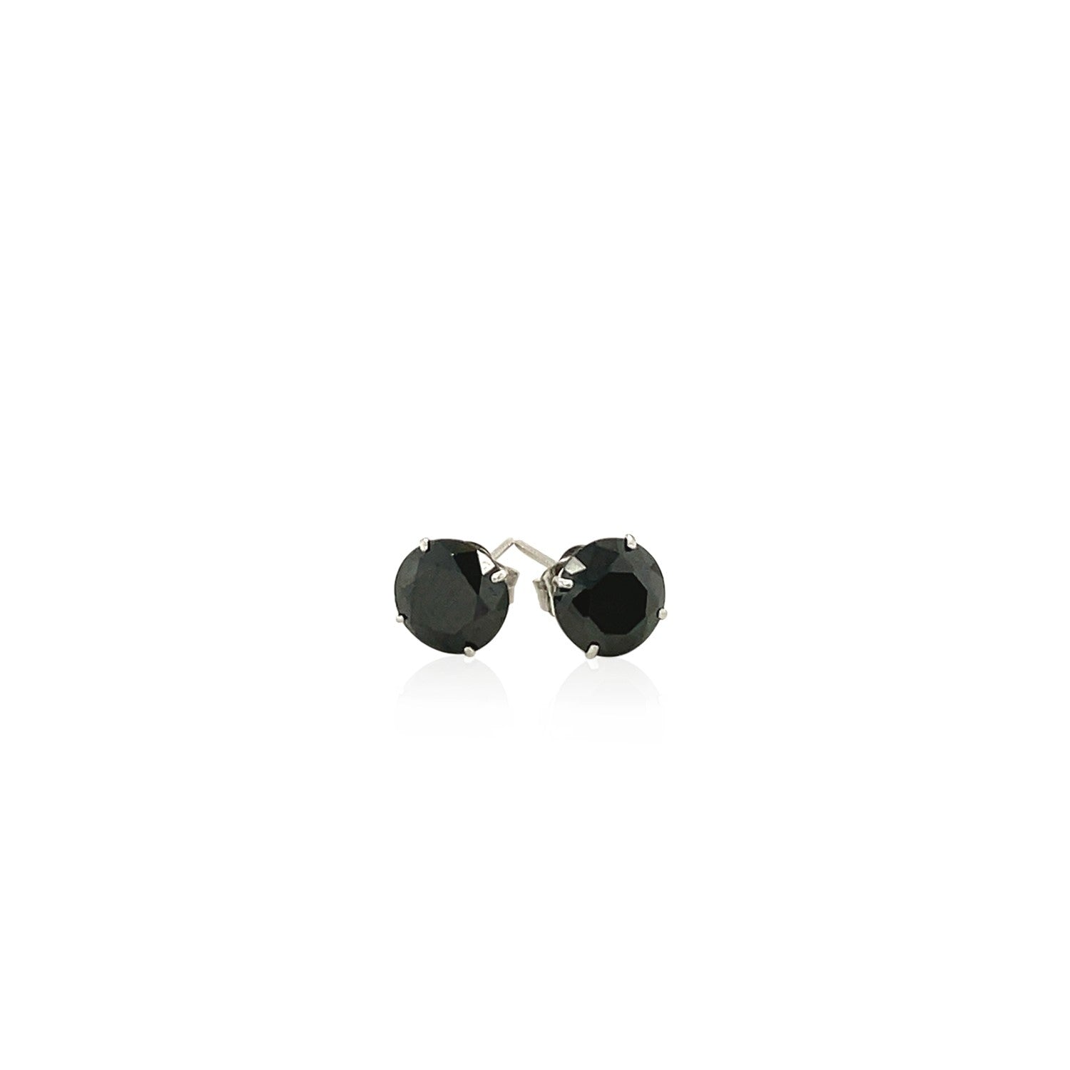 14k White Gold Stud Earrings with Black 6mm Faceted Cubic Zirconia-1