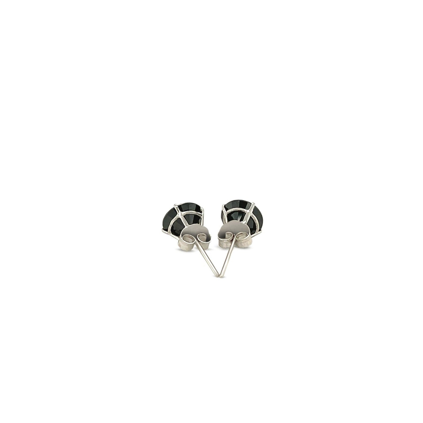 14k White Gold Stud Earrings with Black 6mm Faceted Cubic Zirconia-2