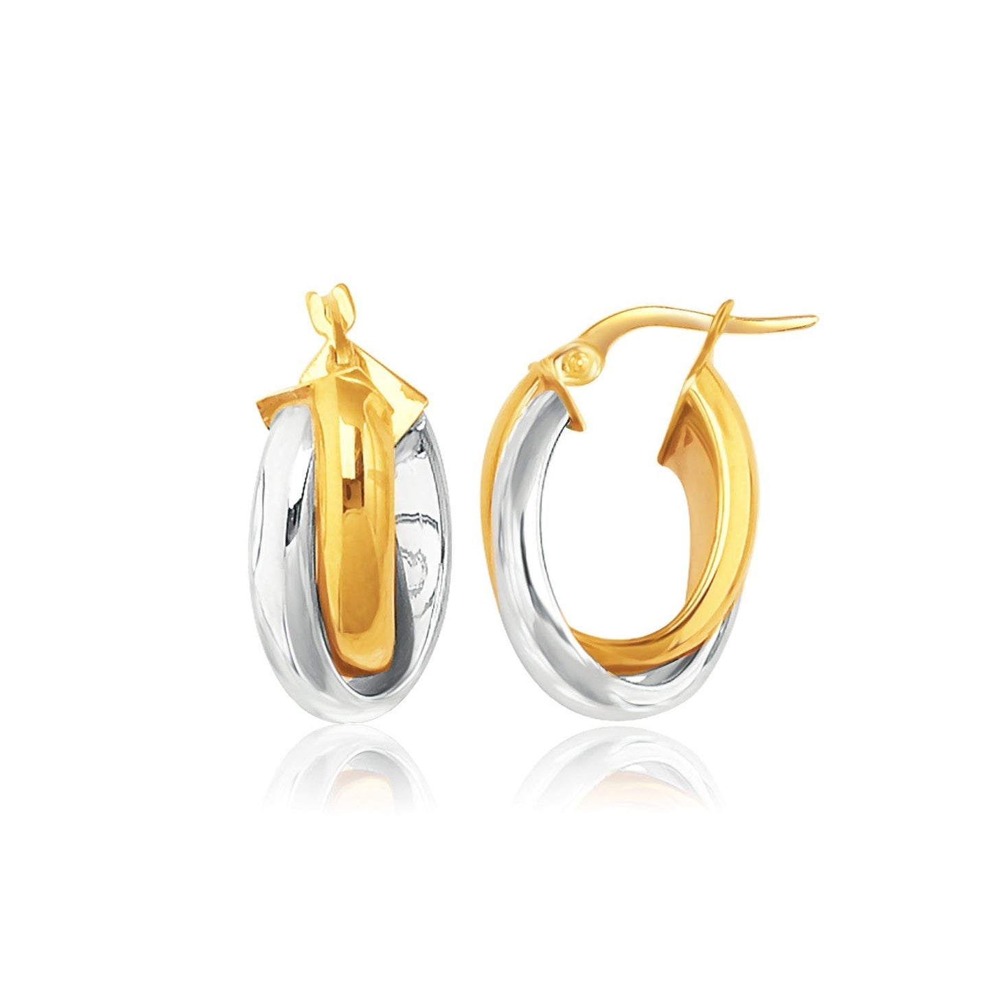 14k Two-Tone Gold Double Row Intertwined Oval Hoop Earrings-0